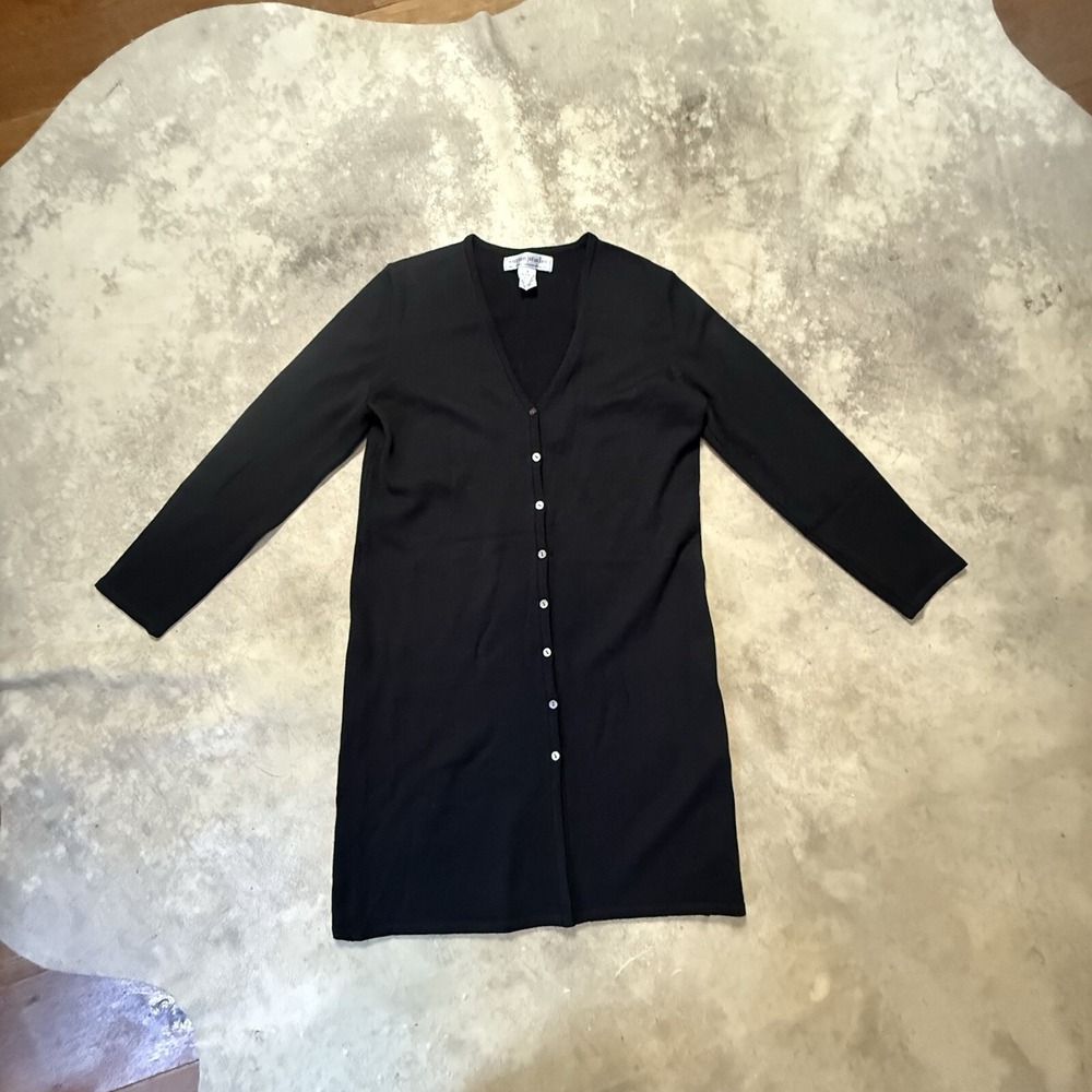 Sutton Studio Women's S Black 100% New Wool Longline Button Front Cardigan